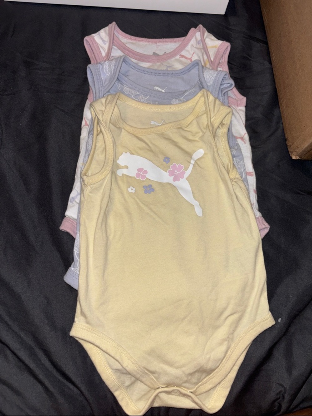 Puma Girls Yellow Floral Logo Sleeveless Bodysuit - Pink Accent